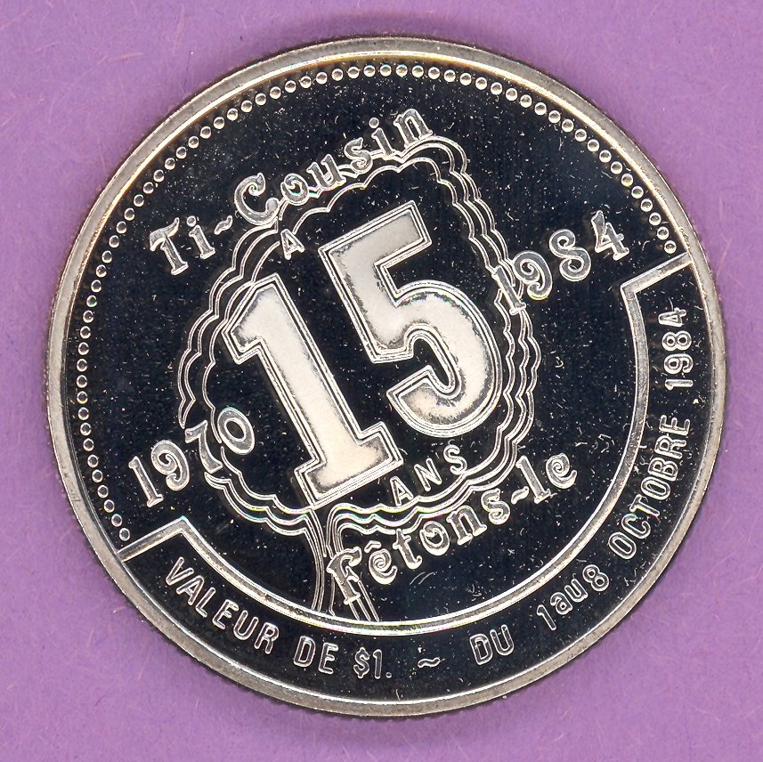 1984 Rimouski Quebec Municipal Trade Token or Dollar Large 15 Festival Logo SILVER